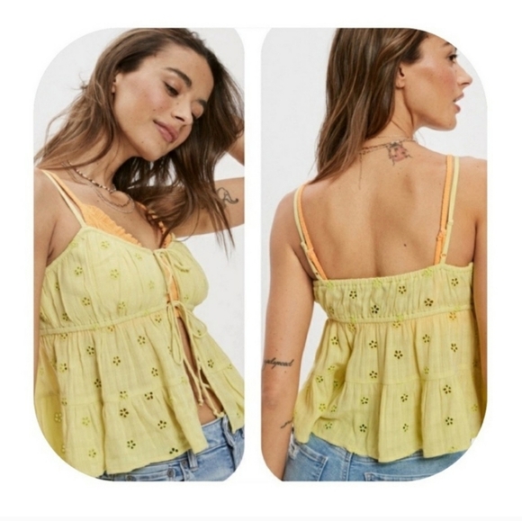 American Eagle Outfitters| Eyelet Tie Front Floral Camisole - Picture 1 of 7